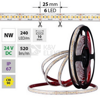 Obrázek produktu LED pásek McLED 24V neutrální bílá CRI90 š=10mm IP67 6W/m 240LED/m SMD2835 ML-126.033.90.2 7