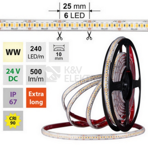 LED pásek McLED 24V teplá bílá CRI90 š=10mm IP67 6W/m 240LED/m SMD2835 ML-126.034.90.2