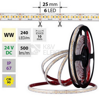 Obrázek produktu LED pásek McLED 24V teplá bílá CRI90 š=10mm IP67 6W/m 240LED/m SMD2835 ML-126.034.90.2 1