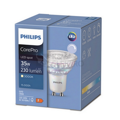 Obrázek produktu  LED žárovka GU10 Philips CorePro LEDspot 3W (35W) teplá bílá (3000K) stmívatelná, reflektor 36° 2