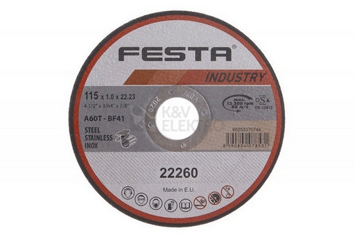 Obrázek produktu Kotouč řezný FESTA INDUSTRY na kov 115x1x22,2mm 22260 0