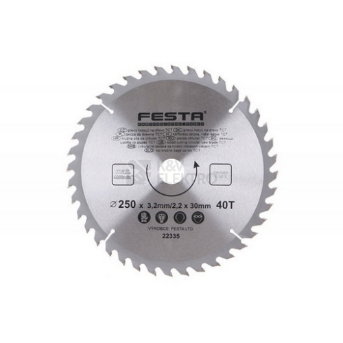 Pilový kotouč na dřevo SK 250/3,2/30mm 40T 22335