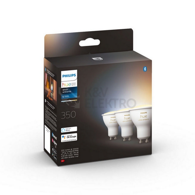 Obrázek produktu LED žárovka GU10 Philips Hue 3ks 4,3W (50W) White Ambiance (2200-6500K) stmívatelná 4