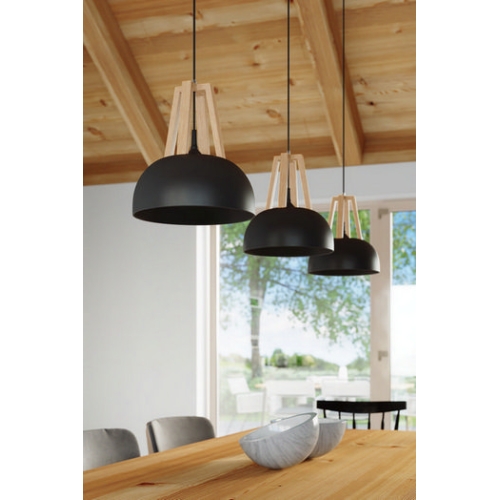 Lustr SOLLUX Casco E27 1x60W bez zdroje SL.0390 přírodní dřevo a ocel černá