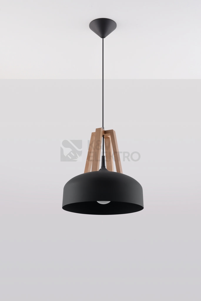 Obrázek produktu  Lustr SOLLUX Casco E27 1x60W bez zdroje SL.0390 přírodní dřevo a ocel černá 1