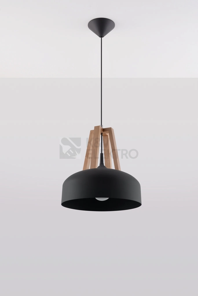 Obrázek produktu Lustr SOLLUX Casco E27 1x60W bez zdroje SL.0390 přírodní dřevo a ocel černá 1