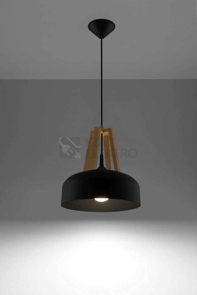 Obrázek produktu Lustr SOLLUX Casco E27 1x60W bez zdroje SL.0390 přírodní dřevo a ocel černá 2