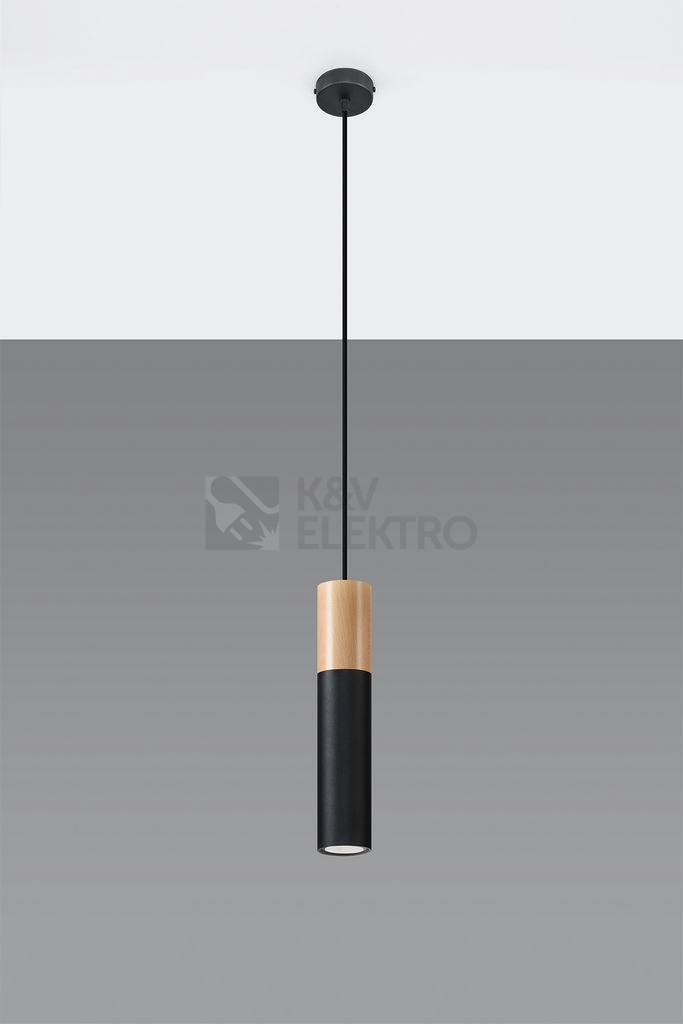 Obrázek produktu Lustr SOLLUX Pablo GU10 1x40W bez zdroje SL.0632 přírodní dřevo a ocel černá 1