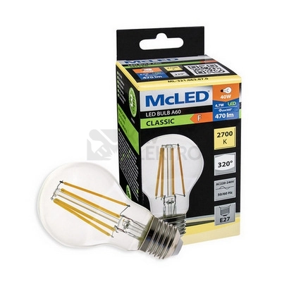 Obrázek produktu LED žárovka E27 McLED 4,7W (40W) teplá bílá (2700K) ML-321.063.87.0 1