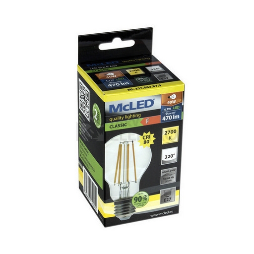 Obrázek produktu LED žárovka E27 McLED 4,7W (40W) teplá bílá (2700K) ML-321.063.87.0 2