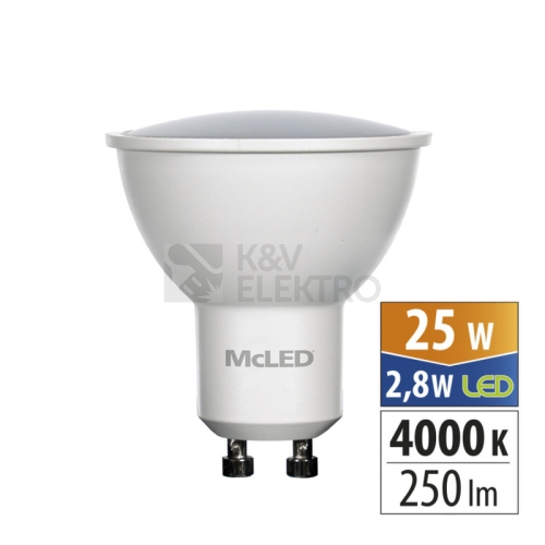 LED žárovka GU10 McLED 2,8W (25W) neutrální bílá (4000K), reflektor 110° ML-312.157.87.0