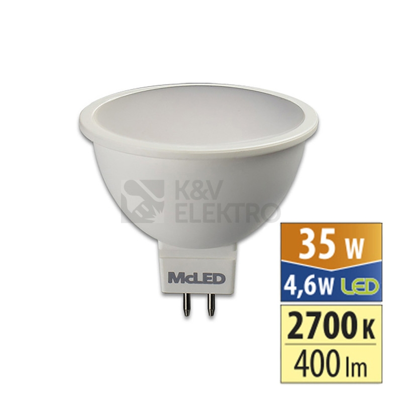 Obrázek produktu LED žárovka GU5,3 MR16 McLED 4,6W (35W) teplá bílá (2700K), reflektor 12V 100° ML-312.158.87.0 0