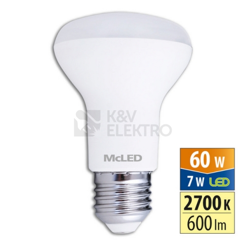 LED žárovka E27 McLED R63 7W (60W) teplá bílá (2700K), reflektor 120° ML-318.004.87.0