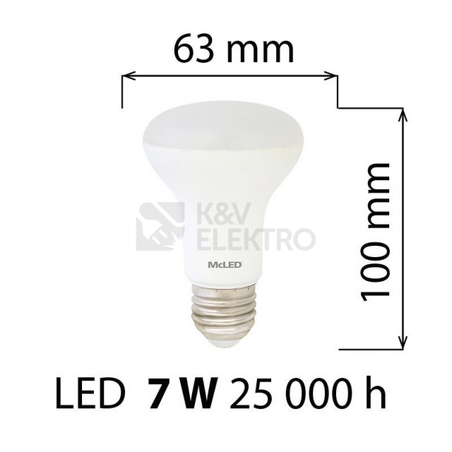 Obrázek produktu LED žárovka E27 McLED R63 7W (60W) teplá bílá (2700K), reflektor 120° ML-318.004.87.0 2