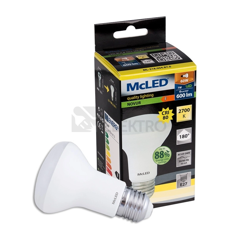 Obrázek produktu LED žárovka E27 McLED R63 7W (60W) teplá bílá (2700K), reflektor 120° ML-318.004.87.0 2