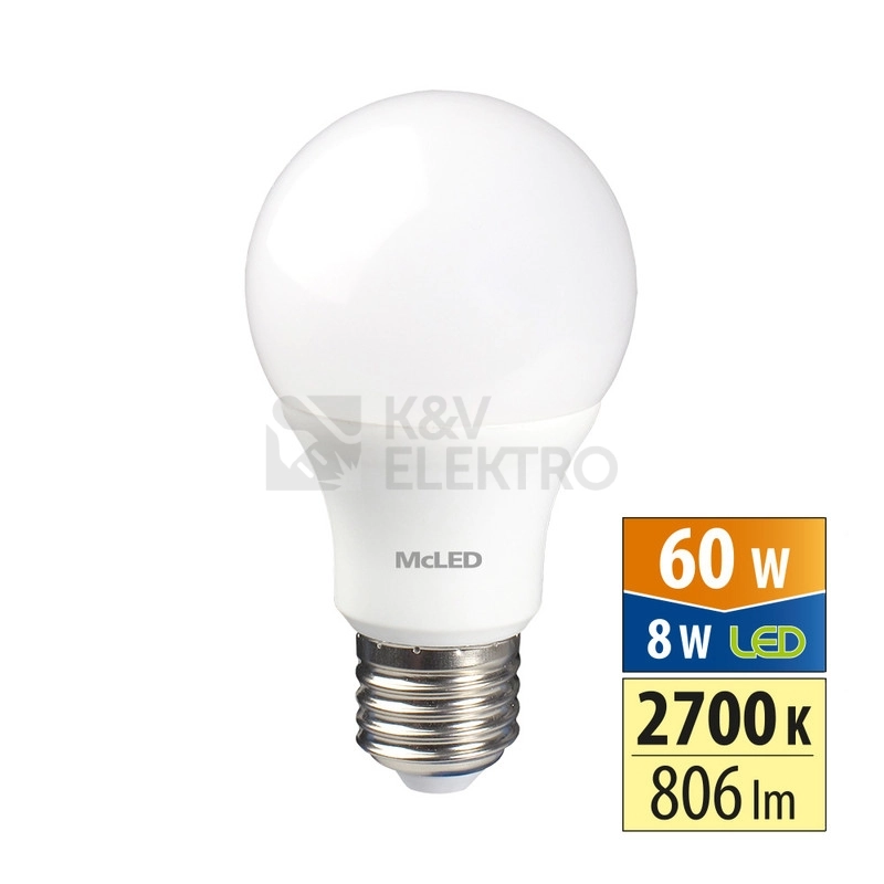 Obrázek produktu LED žárovka E27 McLED 8W (60W) teplá bílá (2700K) ML-321.094.87.0 0