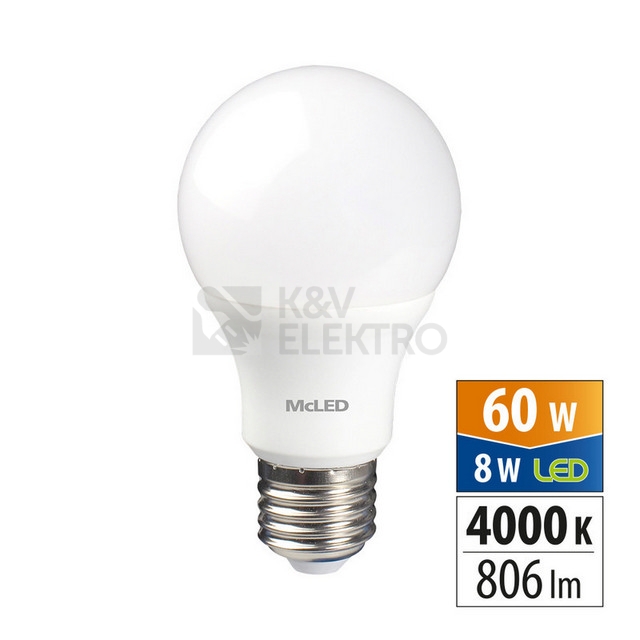 Obrázek produktu LED žárovka E27 McLED 8W (60W) neutrální bílá (4000K) ML-321.095.87.0 0
