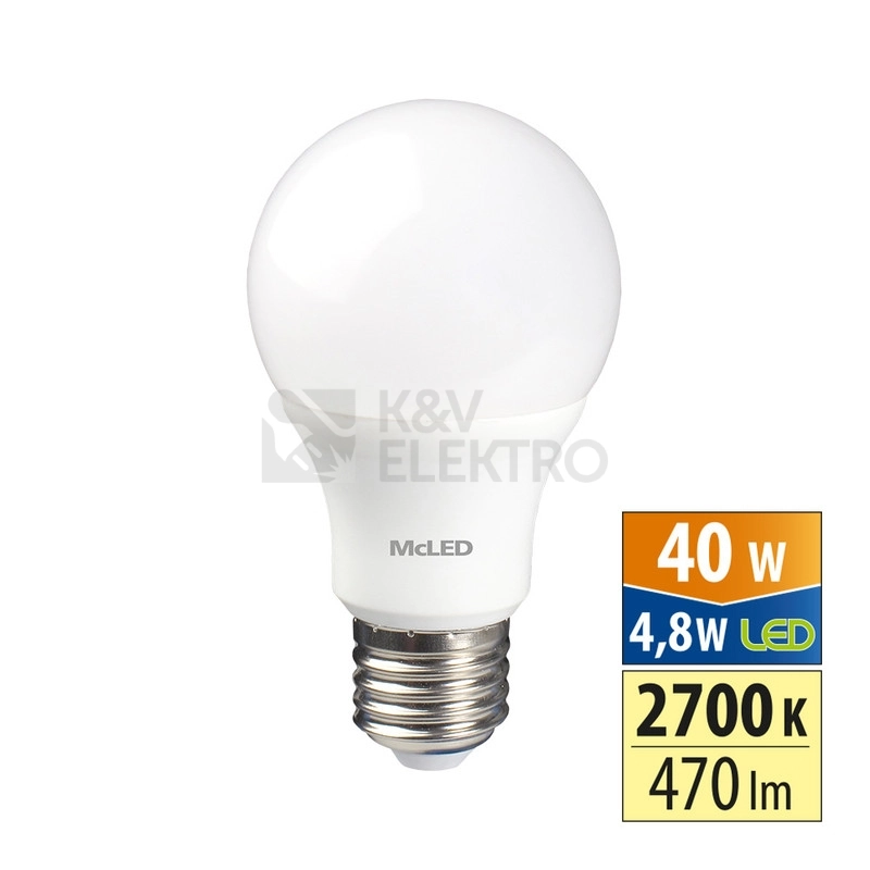 Obrázek produktu LED žárovka E27 McLED 4,8W (40W) teplá bílá (2700K) ML-321.096.87.0 0