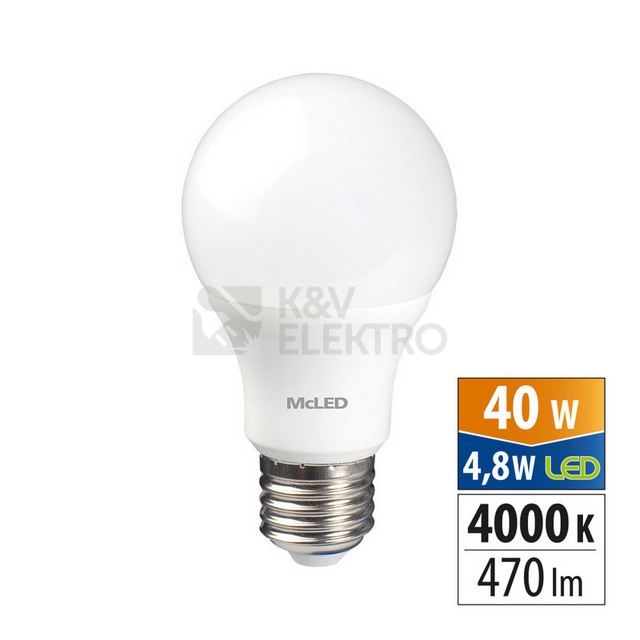 Obrázek produktu LED žárovka E27 McLED 4,8W (40W) neutrální bílá (4000K) ML-321.097.87.0 0