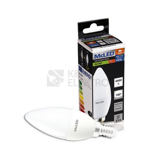 Obrázek produktu LED žárovka E14 McLED 4,8W (40W) neutrální bílá (4000K) svíčka ML-323.028.87.0 2