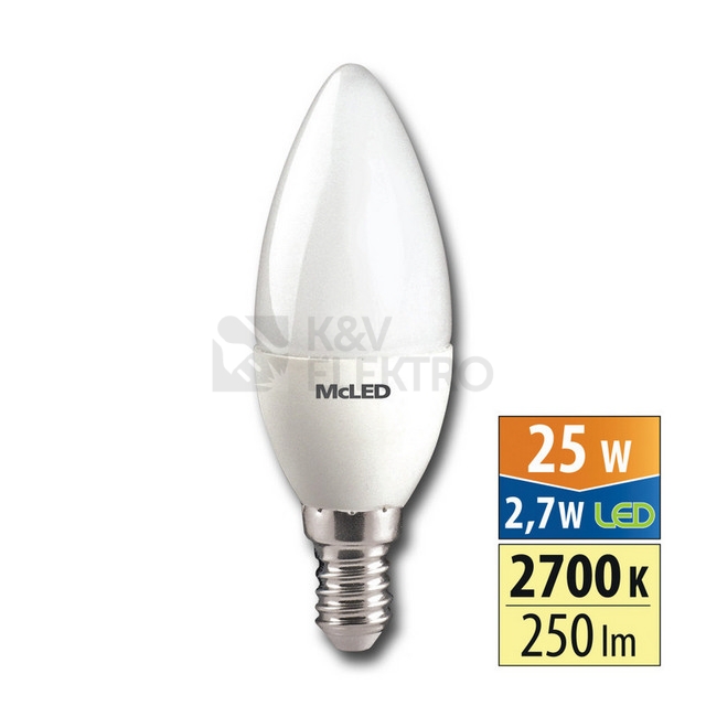 Obrázek produktu LED žárovka E14 McLED 2,7W (25W) teplá bílá (2700K) svíčka ML-323.029.87.0 0