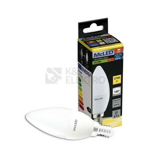 Obrázek produktu LED žárovka E14 McLED 2,7W (25W) teplá bílá (2700K) svíčka ML-323.029.87.0 1