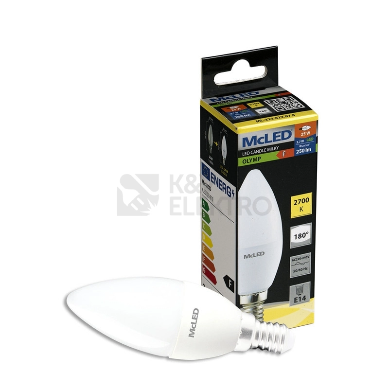 Obrázek produktu LED žárovka E14 McLED 2,7W (25W) teplá bílá (2700K) svíčka ML-323.029.87.0 2