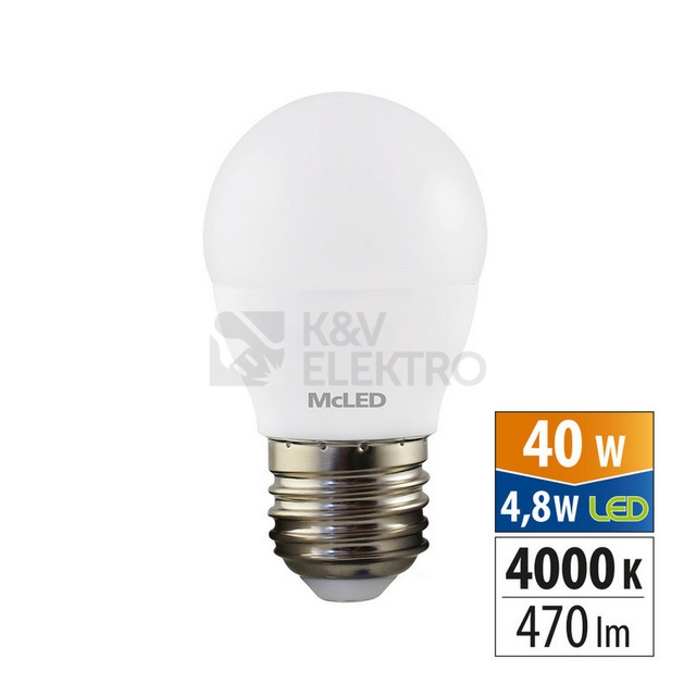 Obrázek produktu LED žárovka E27 McLED G45 4,8W (40W) neutrální bílá (4000K) ML-324.034.87.0 0