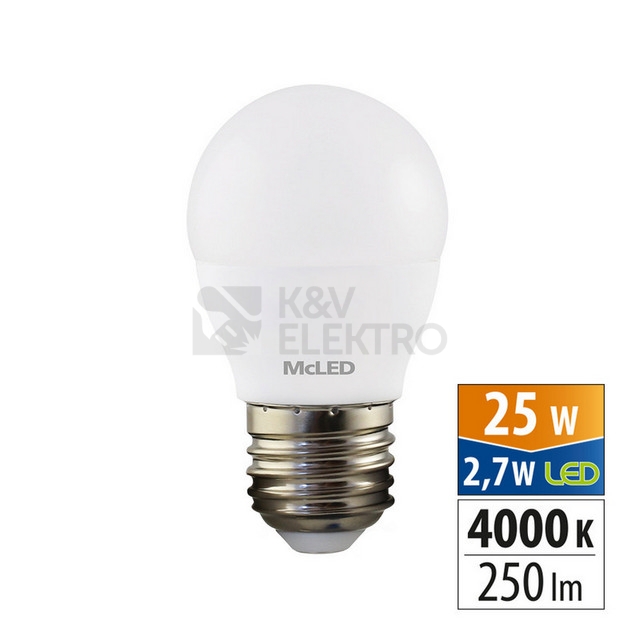 Obrázek produktu LED žárovka E27 McLED G45 2,7W (25W) neutrální bílá (4000K) ML-324.036.87.0 0
