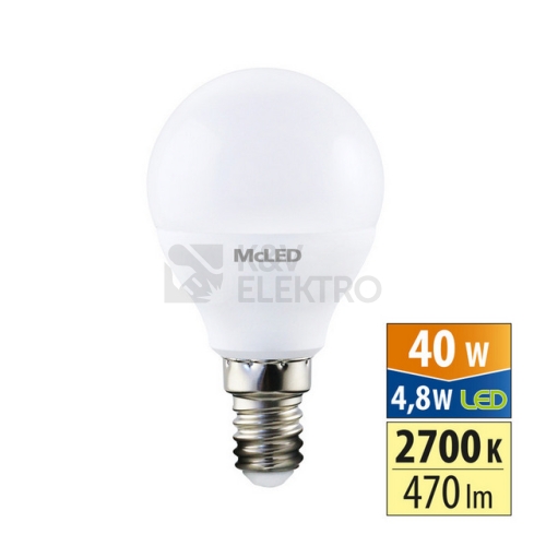 LED žárovka E14 McLED P45 4,8W (40W) teplá bílá (2700K) ML-324.037.87.0