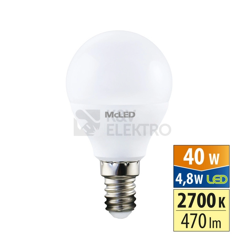 Obrázek produktu LED žárovka E14 McLED P45 4,8W (40W) teplá bílá (2700K) ML-324.037.87.0 0