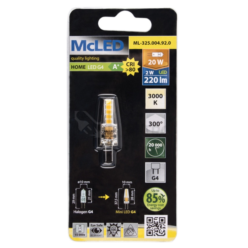 Obrázek produktu LED žárovka G4 McLED 2W (20W) teplá bílá (3000K) 12V ML-325.004.92.0 1