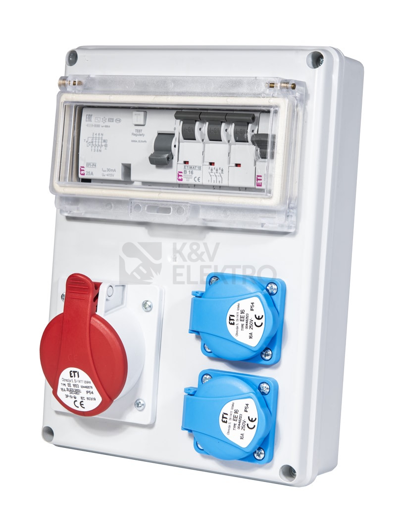 Obrázek produktu Zásuvková skříň ETI EDS8 RCD 2/1 16 B IP54 2x230V 1x400V/16A/5p 001105411 (EDS8 RCD 2-2/1-5 16) 0