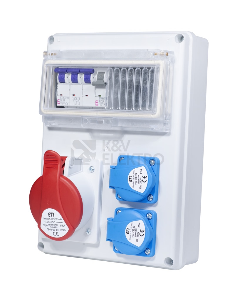 Obrázek produktu Zásuvková skříň ETI EDS8 2/1 32 B IP54 2x230V 1x400V/32A/5p 001105412 (EDS8 2-2/1-5 32) 0