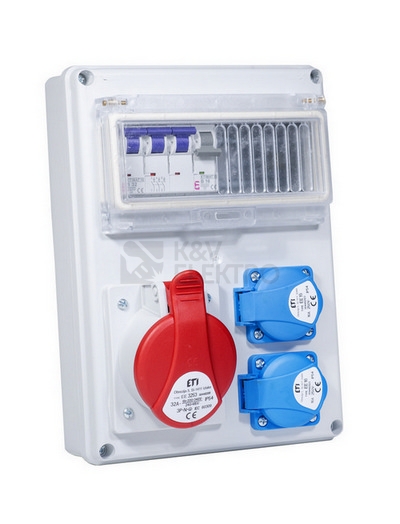 Obrázek produktu Zásuvková skříň ETI EDS8 2/1 32 B IP54 2x230V 1x400V/32A/5p 001105412 (EDS8 2-2/1-5 32) 2