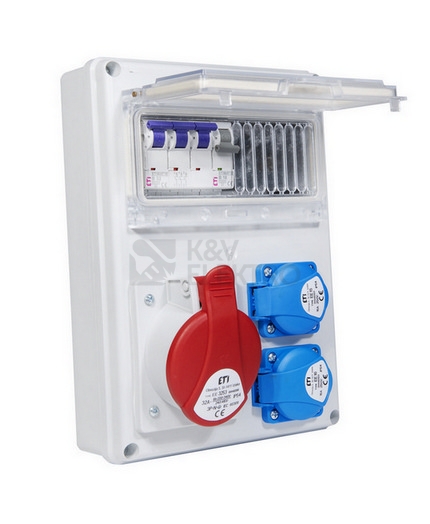 Obrázek produktu Zásuvková skříň ETI EDS8 2/1 32 B IP54 2x230V 1x400V/32A/5p 001105412 (EDS8 2-2/1-5 32) 3