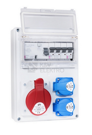 Obrázek produktu Zásuvková skříň ETI EDS8 RCD 2/1 32 B IP54 2x230V 1x400V/32A/5p 001105413 (EDS8 RCD 2-2/1-5 32) 3