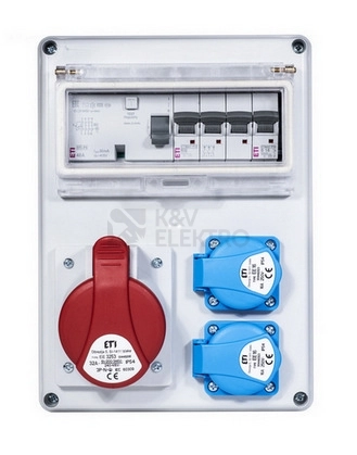 Obrázek produktu Zásuvková skříň ETI EDS8 RCD 2/1 32 B IP54 2x230V 1x400V/32A/5p jištěná s chráničem 001105413 (EDS8 RCD 2-2/1-5 32) 1