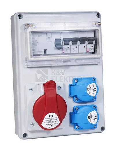 Obrázek produktu Zásuvková skříň ETI EDS8 RCD 2/1 32 B IP54 2x230V 1x400V/32A/5p jištěná s chráničem 001105413 (EDS8 RCD 2-2/1-5 32) 2
