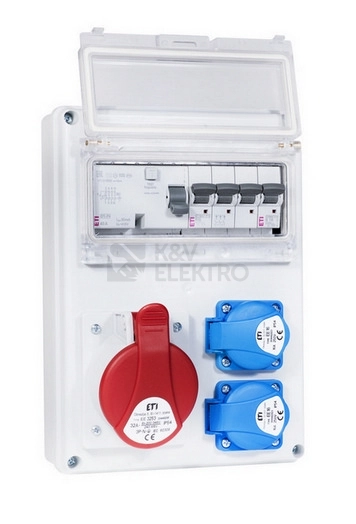 Obrázek produktu Zásuvková skříň ETI EDS8 RCD 2/1 32 B IP54 2x230V 1x400V/32A/5p jištěná s chráničem 001105413 (EDS8 RCD 2-2/1-5 32) 3