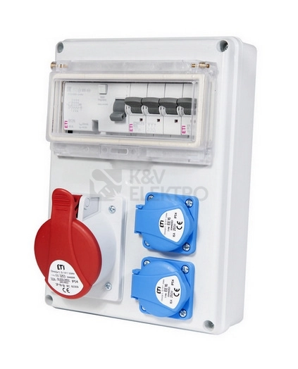 Obrázek produktu Zásuvková skříň ETI EDS8 RCD 2/1 32 B IP54 2x230V 1x400V/32A/5p jištěná s chráničem 001105413 (EDS8 RCD 2-2/1-5 32) 4
