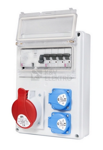 Obrázek produktu Zásuvková skříň ETI EDS8 RCD 2/1 32 B IP54 2x230V 1x400V/32A/5p jištěná s chráničem 001105413 (EDS8 RCD 2-2/1-5 32) 5