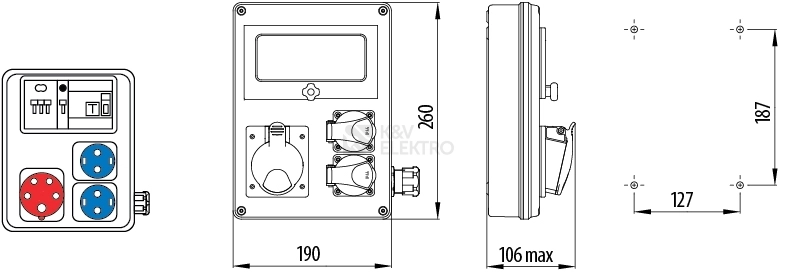 Obrázek produktu Zásuvková skříň ETI EDS8 RCD 2/1 32 B IP54 2x230V 1x400V/32A/5p jištěná s chráničem 001105413 (EDS8 RCD 2-2/1-5 32) 6
