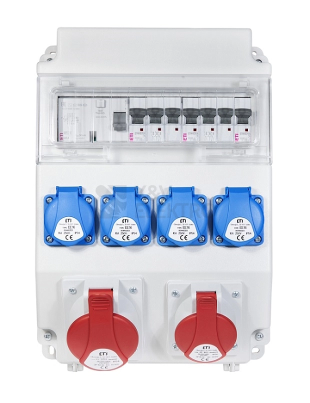Obrázek produktu Zásuvková skříň ETI EDS11 RCD 4/2 16/32 B IP54 4x230V 1x400V/32A/5p 1x400V/16A/5p 001105415 (EDS11 RCD 4-2/2-5 16/32) 0