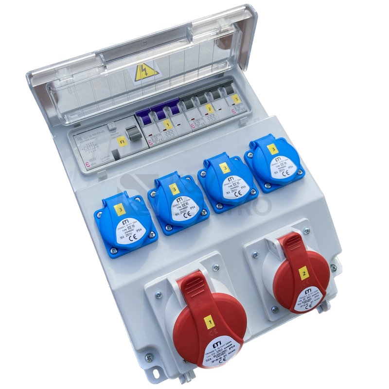 Obrázek produktu Zásuvková skříň ETI EDS11 RCD 4/2 16/32 B IP54 4x230V 1x400V/32A/5p 1x400V/16A/5p 001105415 EDS11 RCD 4-2/2-5 16/32) 1