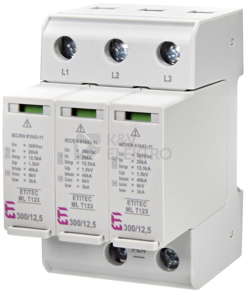 Obrázek produktu Svodič přepětí ETI ETITEC ML T123 300/12,5 3+0 TNC 002440665 0