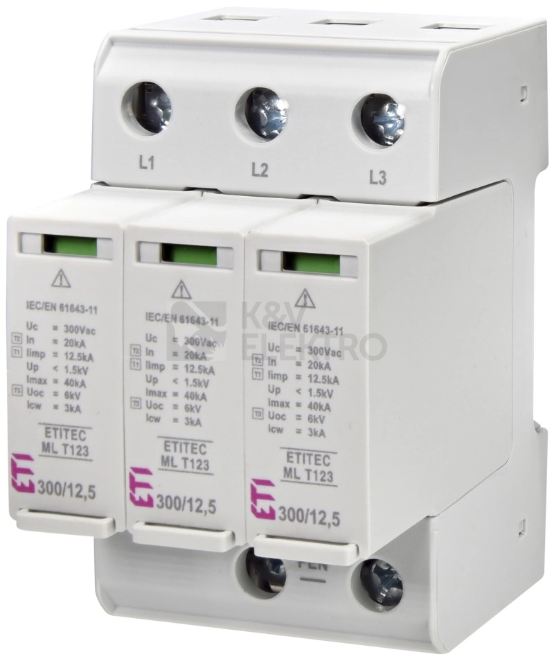 Obrázek produktu Svodič přepětí ETI ETITEC ML T123 300/12,5 3+0 TNC 002440665 0
