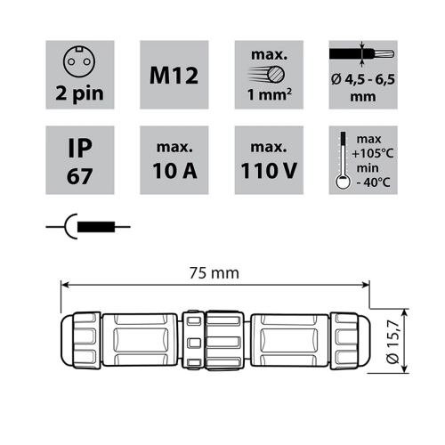 Napájecí konektor McLED ML-112.206.67.2 vidlice + zásuvka IP67 110V/10A (obrázek 3)