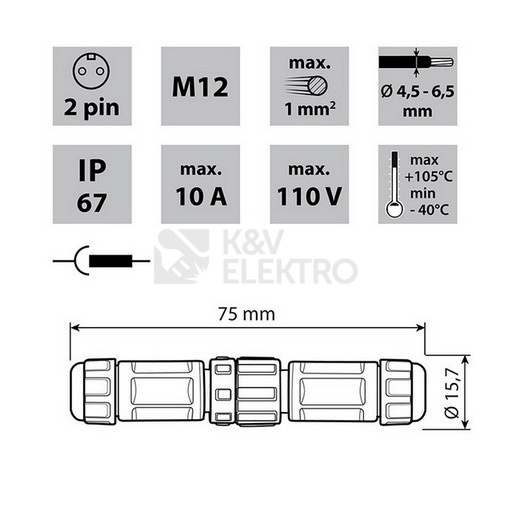 Obrázek produktu  Napájecí konektor McLED ML-112.206.67.2 vidlice + zásuvka IP67 110V/10A 1