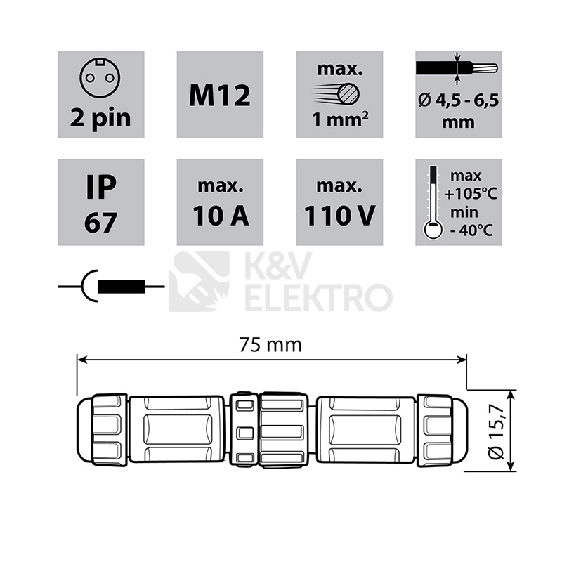 Obrázek produktu Napájecí konektor McLED ML-112.206.67.2 vidlice + zásuvka IP67 110V/10A 1